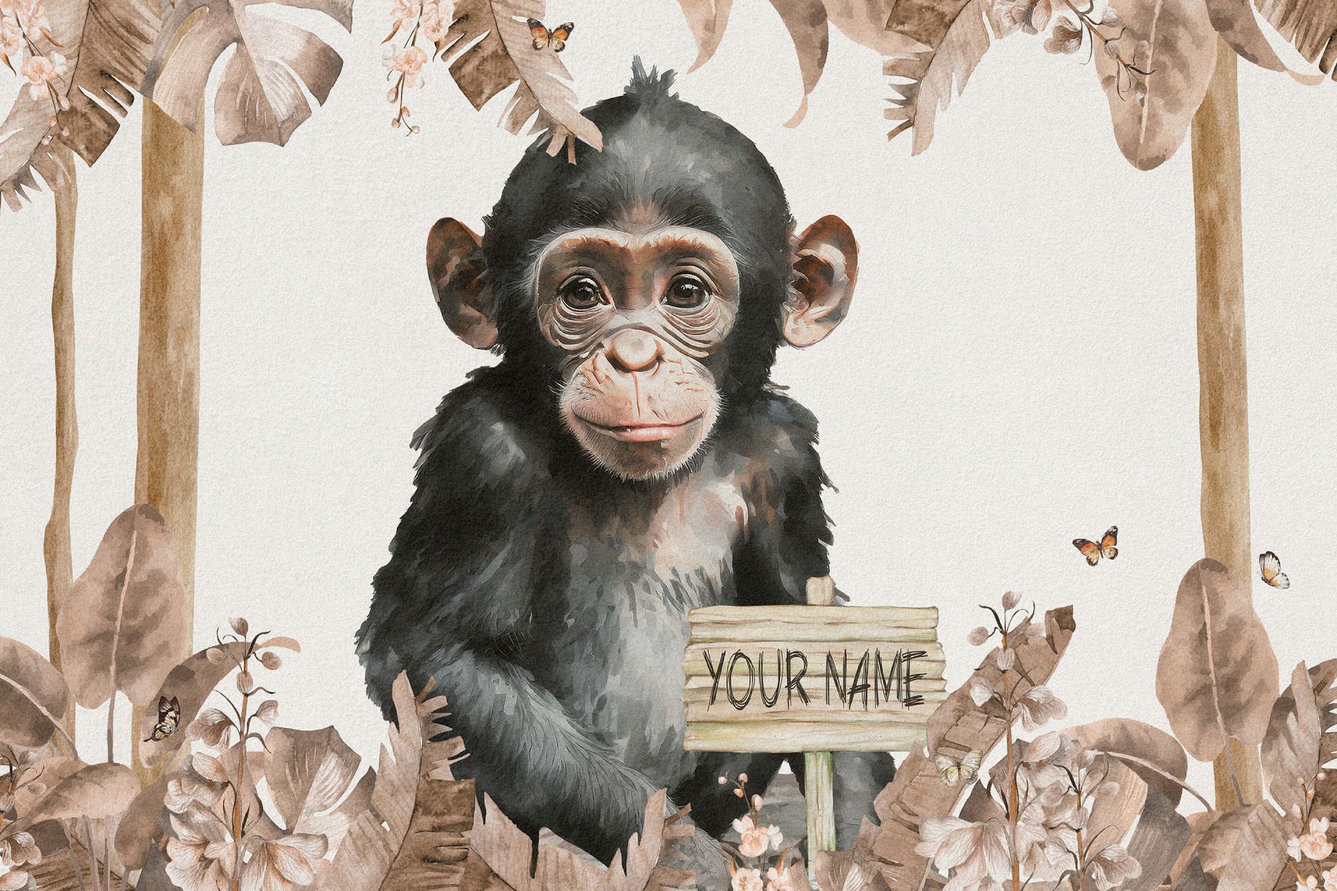 Baby scimpanzé nella giungla taupe