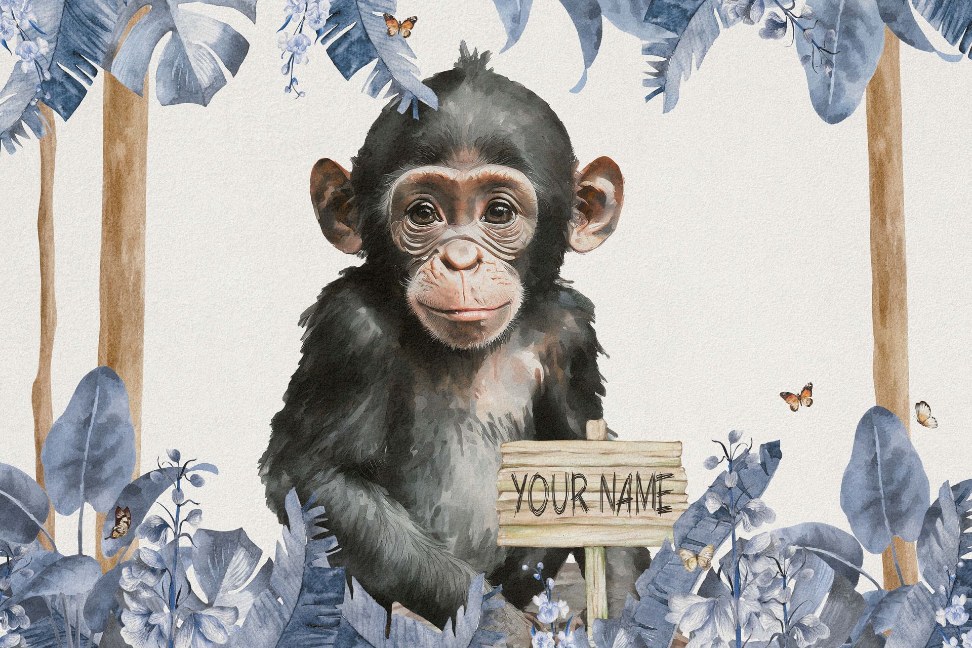 Baby scimpanzé nella giungla blu