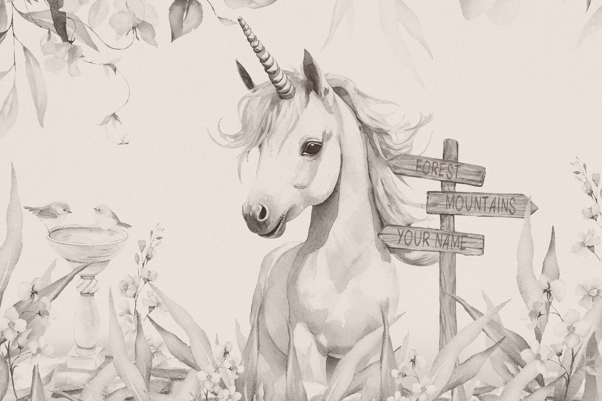 Bambino unicorno con piante beige