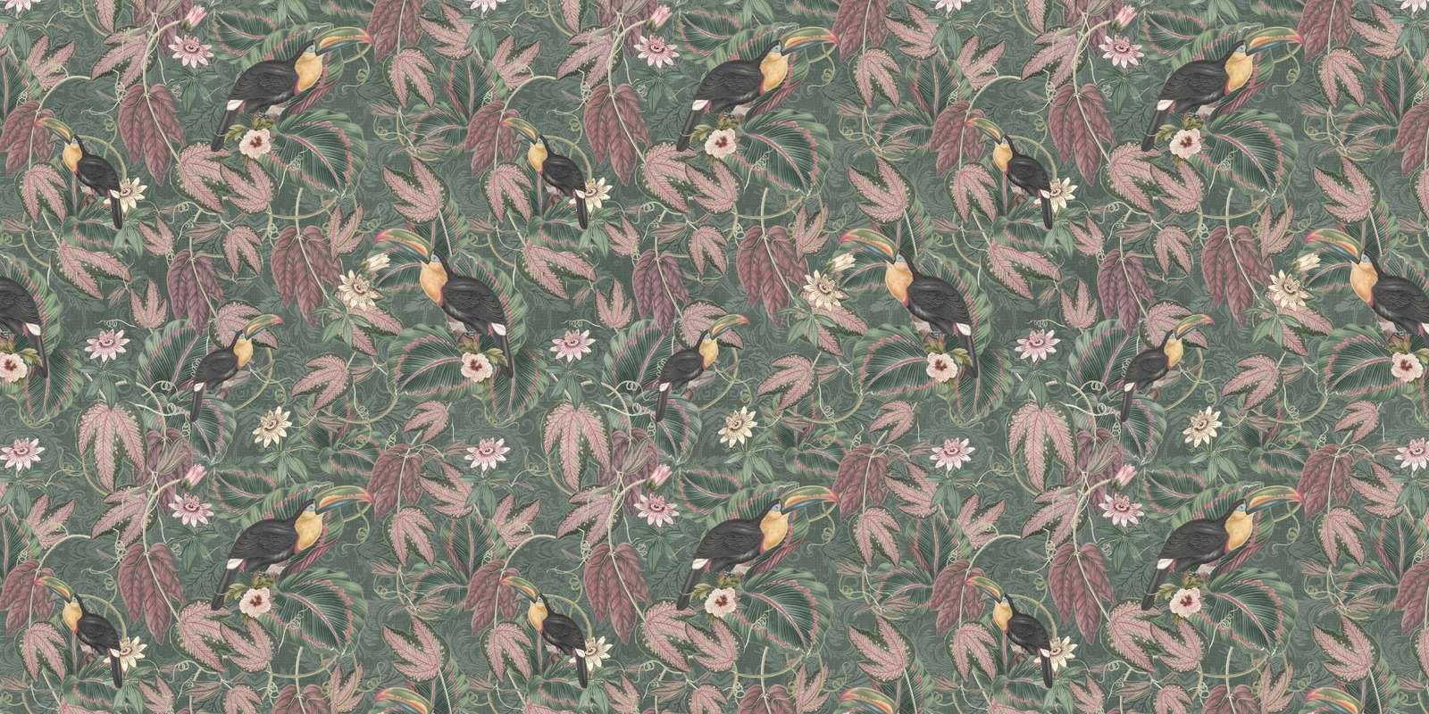 Uccelli e tucani della giungla tropicale - verde scuro