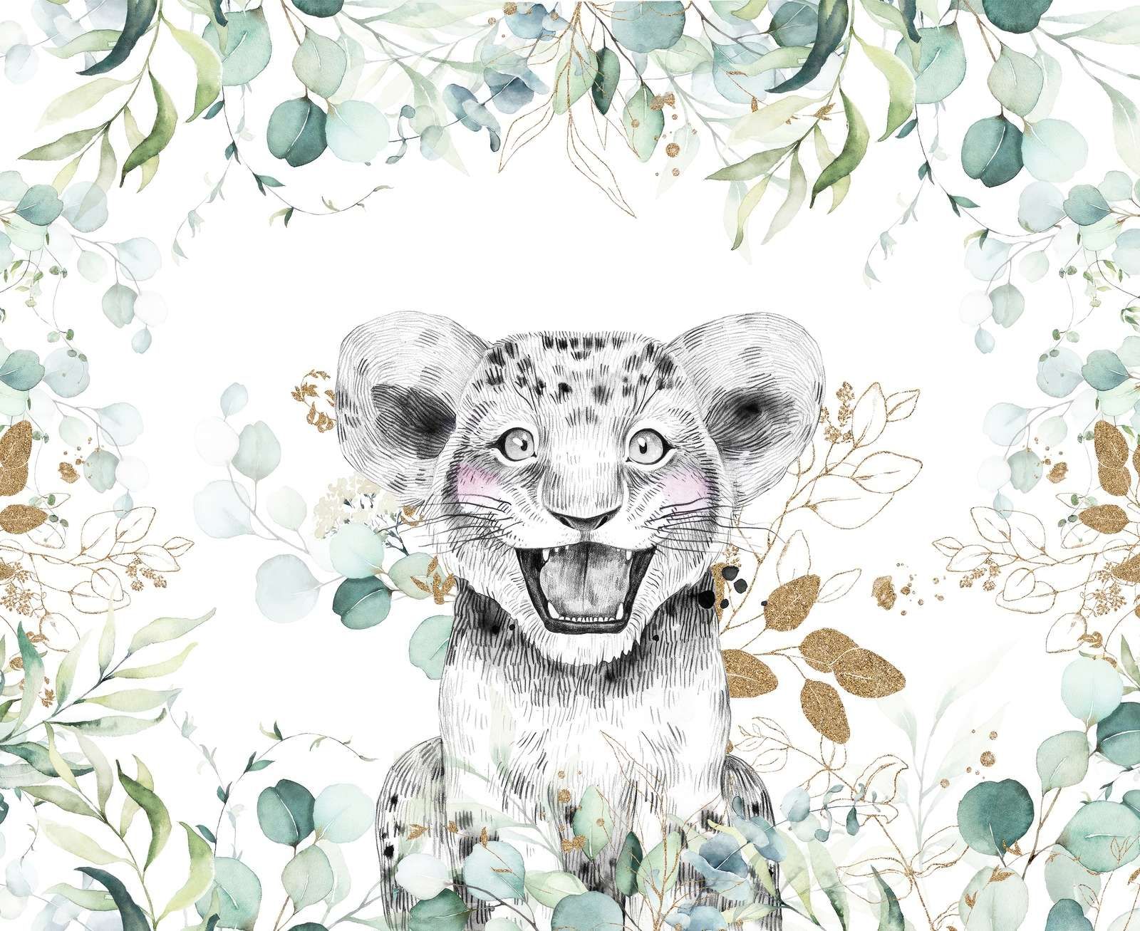 Baby leone con foglie di menta