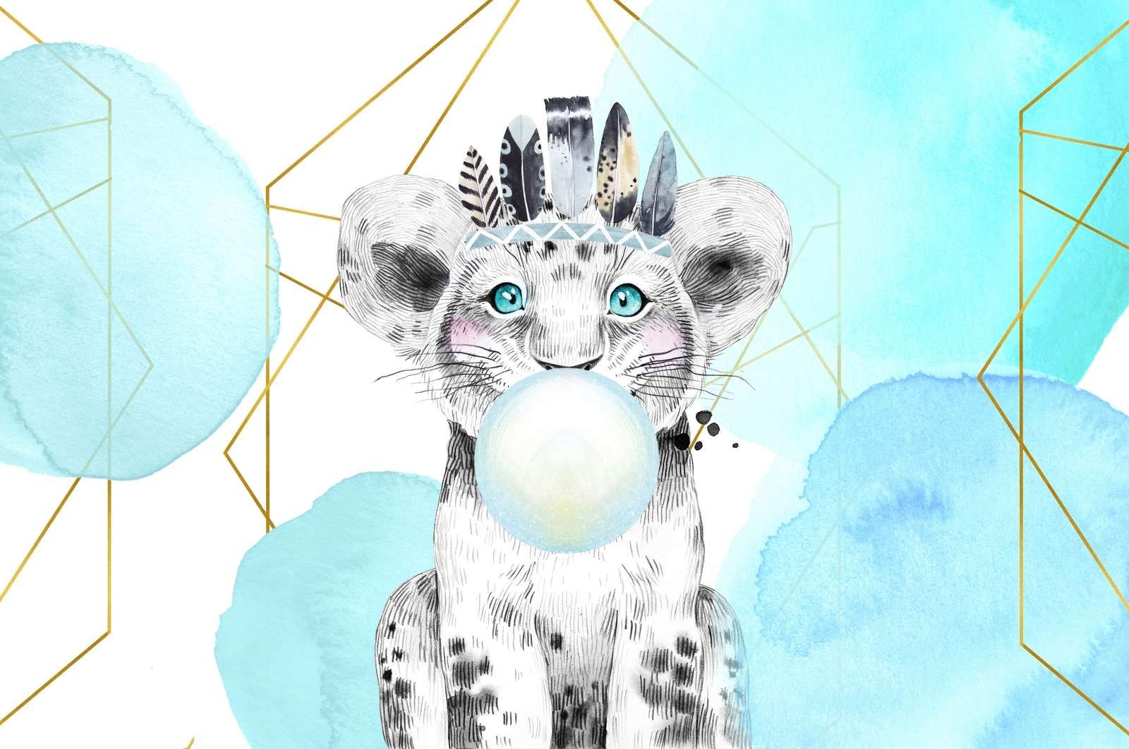 Cucciolo di leone indiano con campana di gomma da masticare