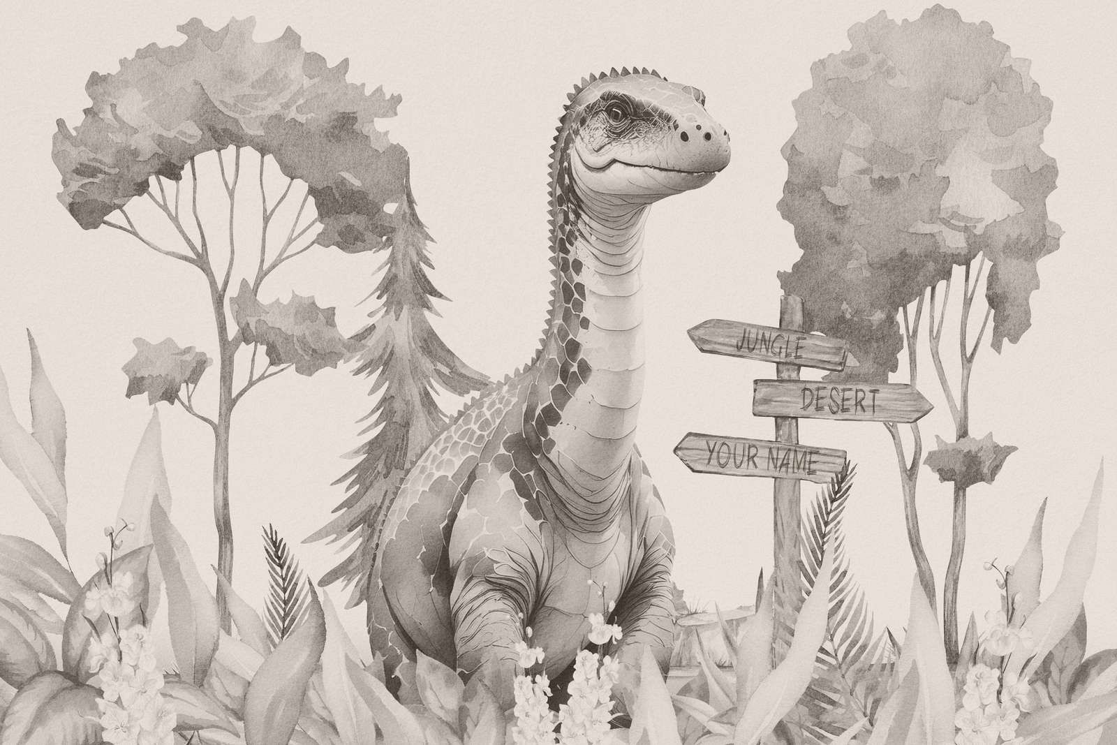 Baby brachiosaurus nella giungla beige