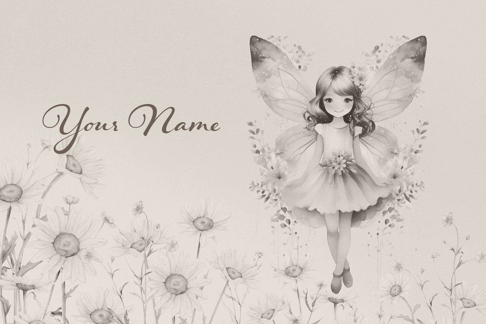 Elfje in campo di margherite morbide