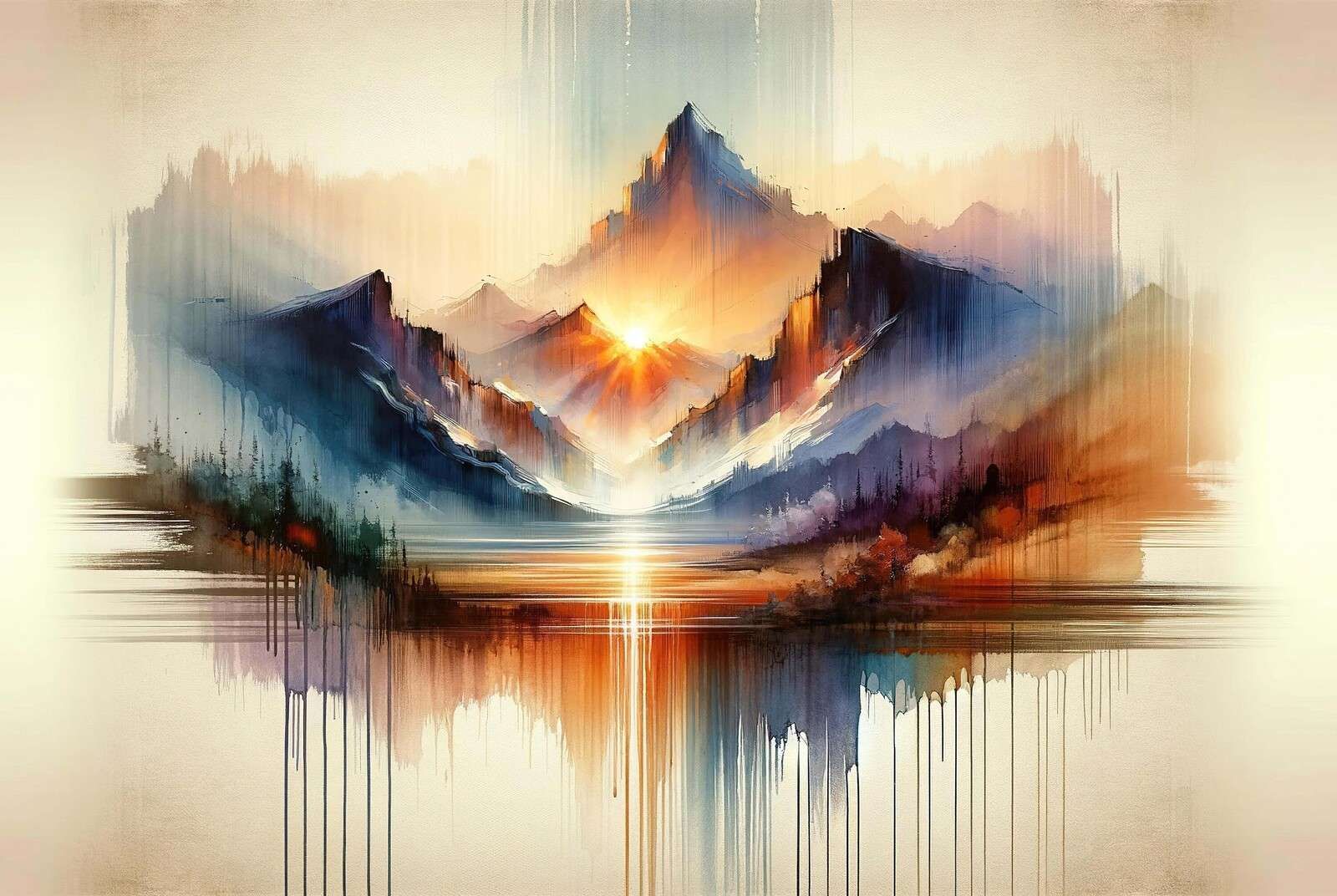 Paesaggio di Montagne Astratte ad Acquerello