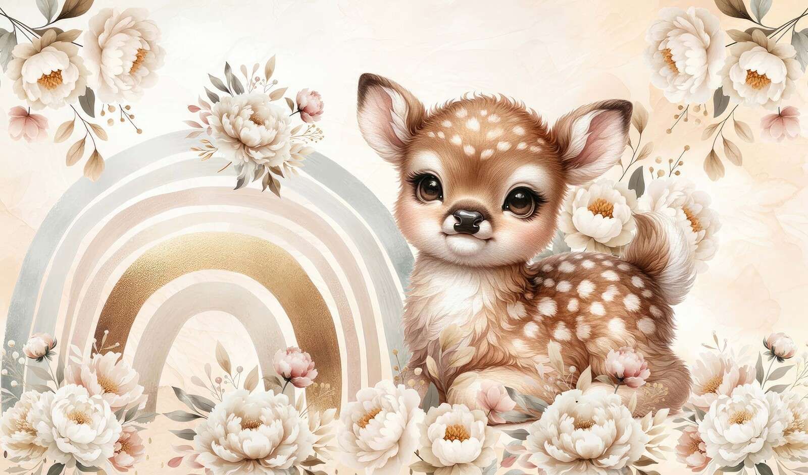 Caro cervo e arcobaleno dorato