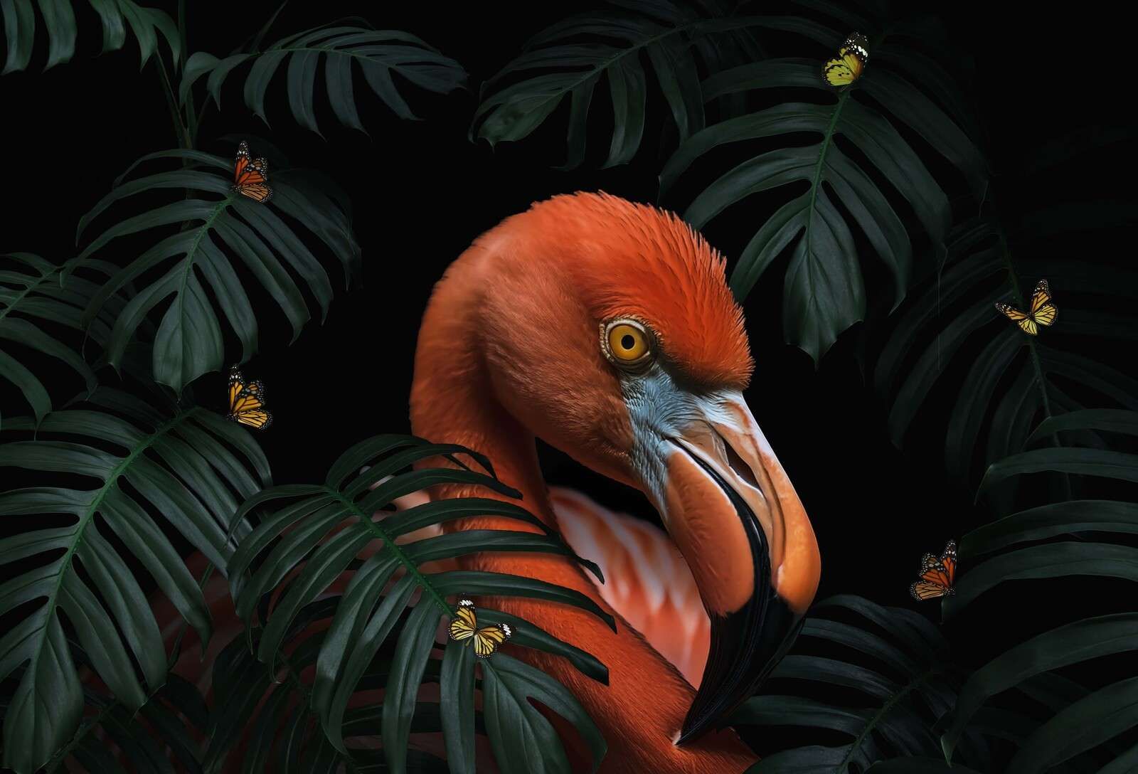 Flamingo tra il verde tropicale