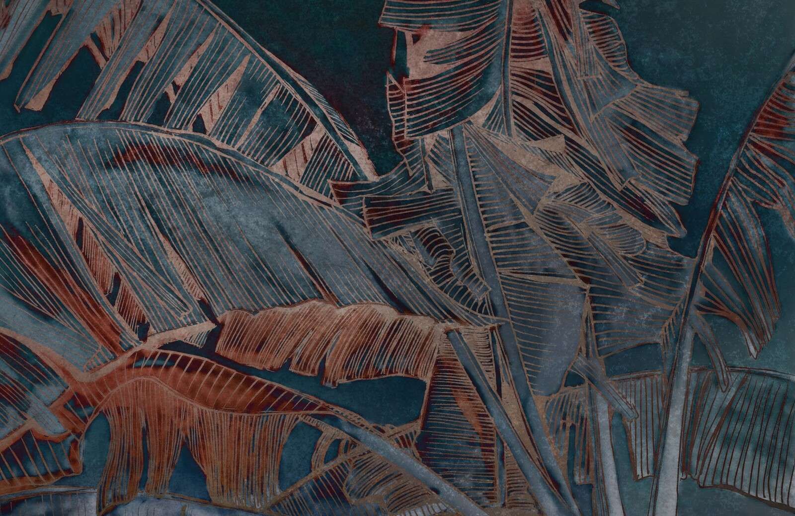 Foglia di banana in contrasto rame blu