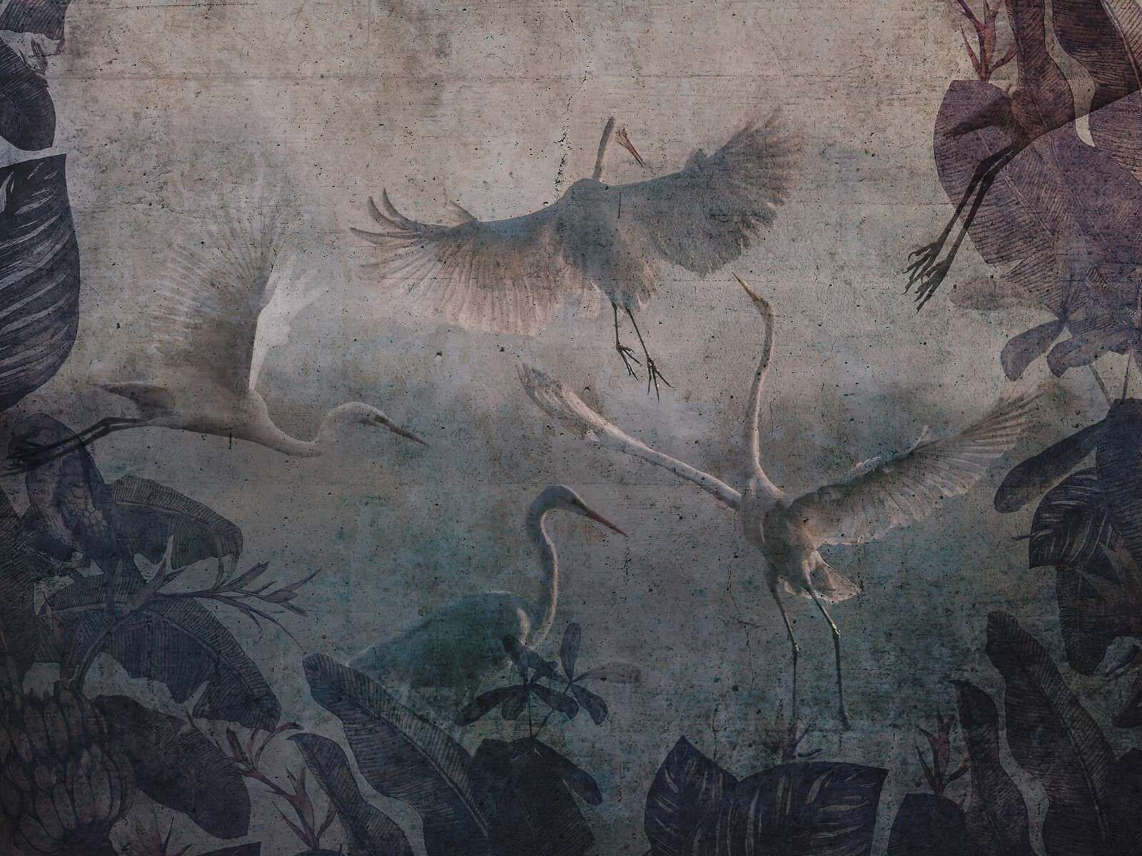 Aironi volanti in blu crepuscolare