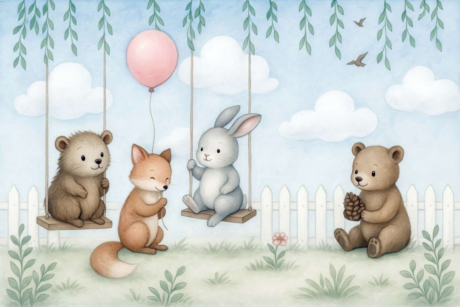 Amici del bosco nel giardino di primavera