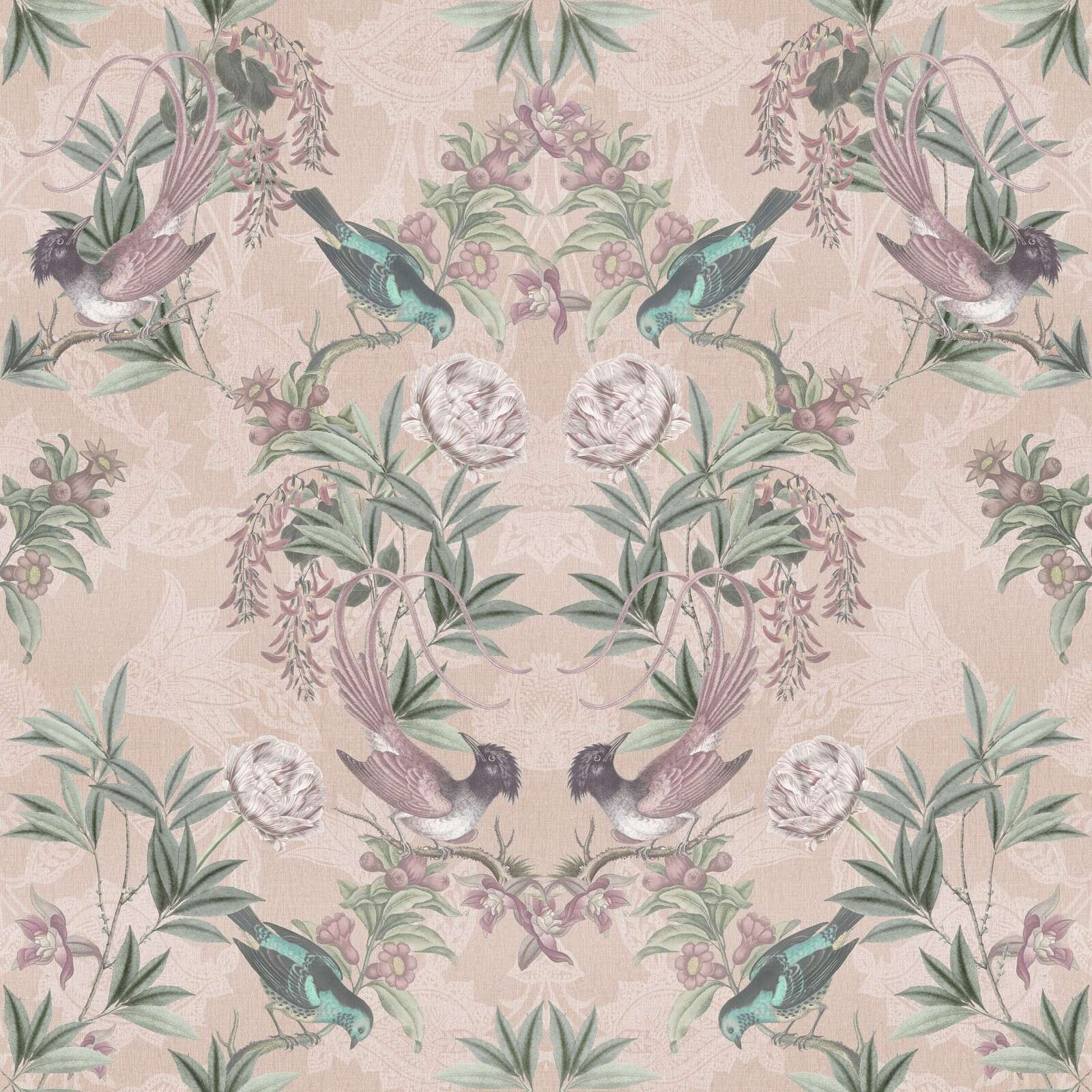 Uccelli tropicali tra i fiori