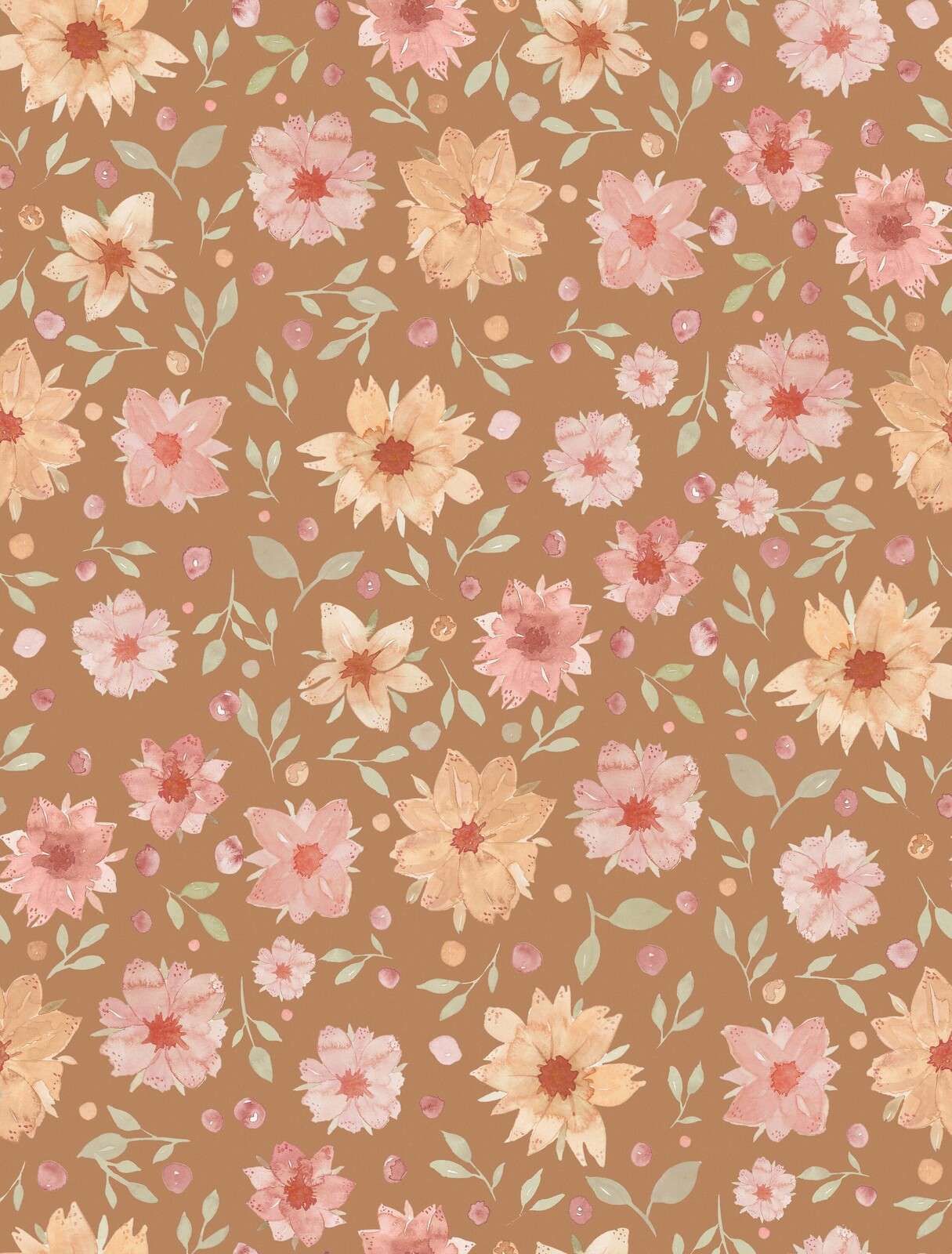Fiori ad acquerello rosa pesca su caramello