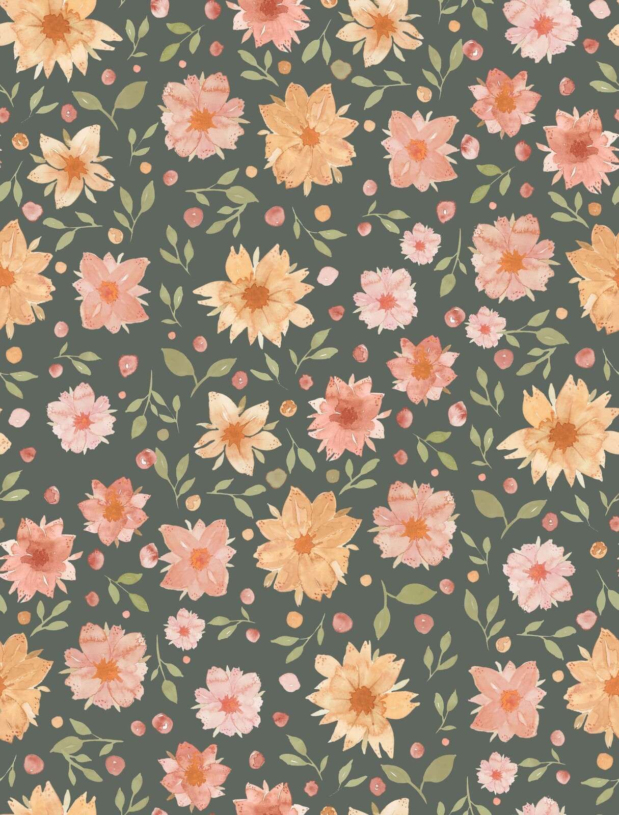 Fiori ad acquerello su verde scuro