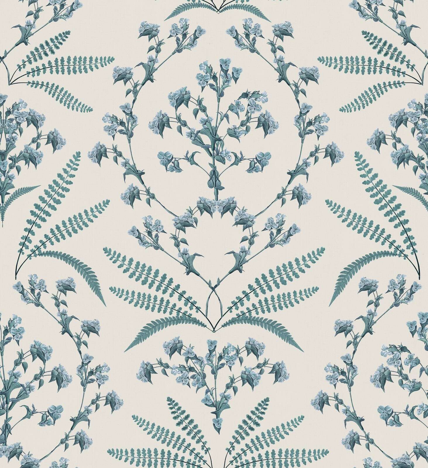 felci botaniche e rami fioriti