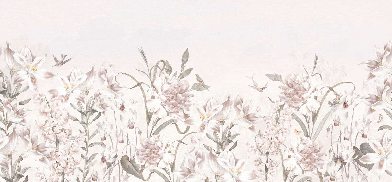 Campo di fiori morbidi con colibrì