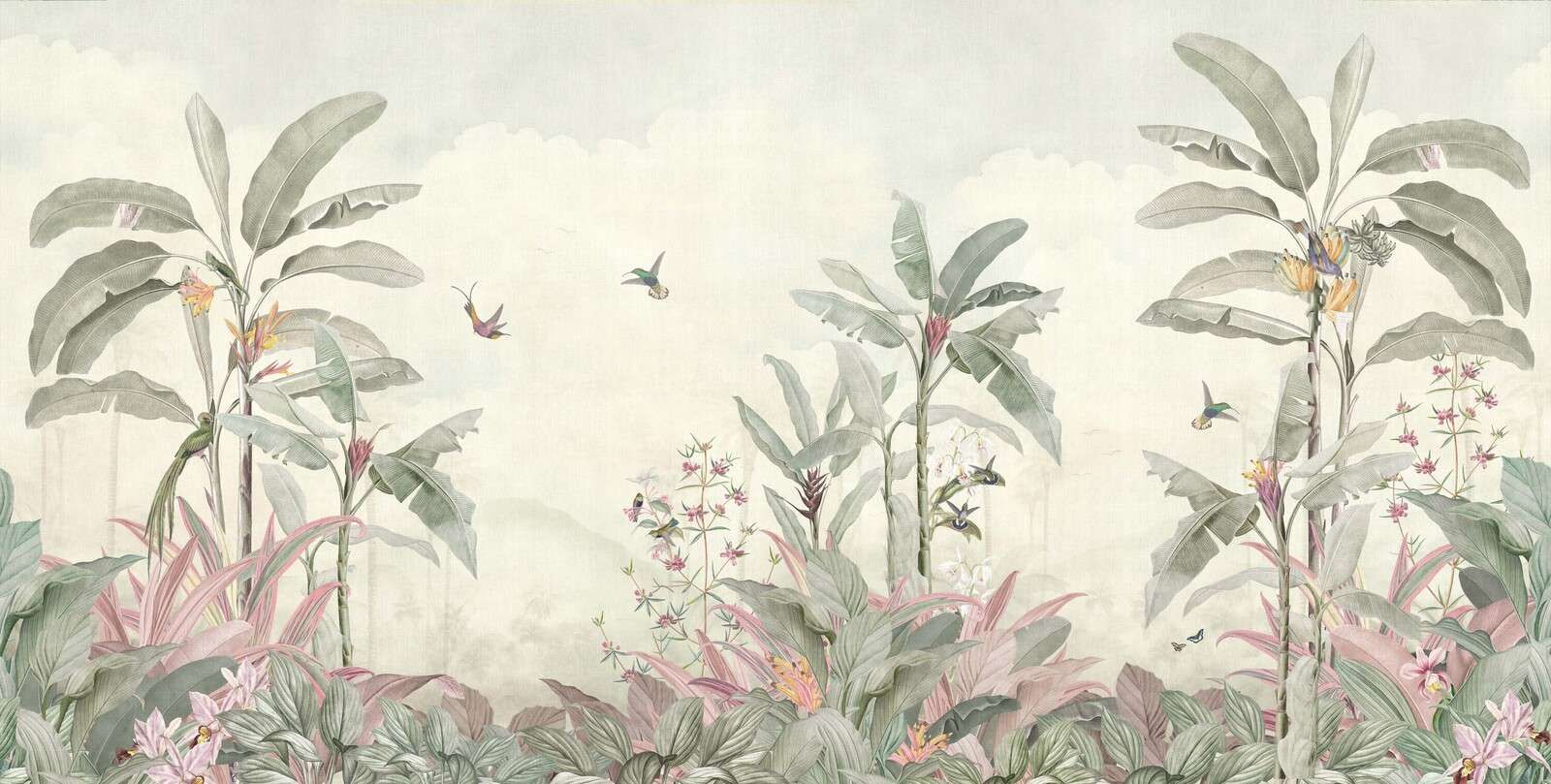 Colibrì e foglie tropicali