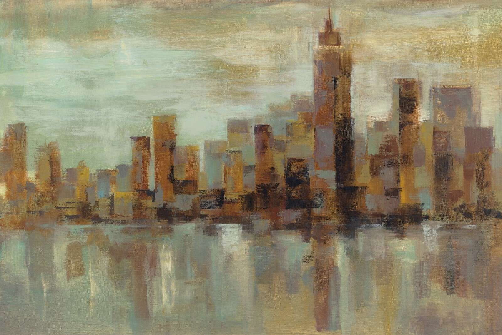 Skyline nebbiosa in luce di rame