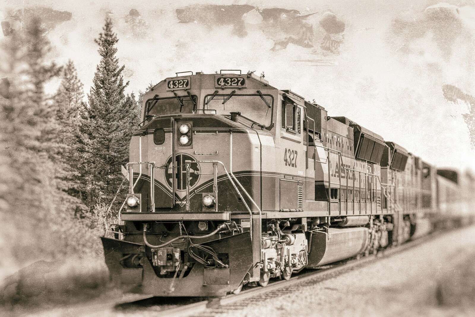 Locomotiva d'epoca in toni sepia