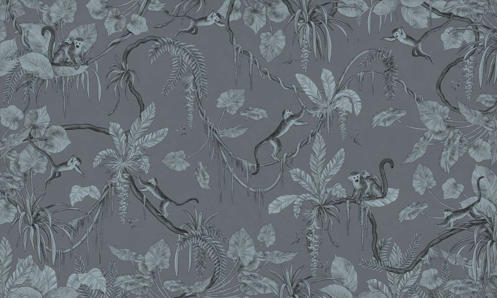 Playful Monkeys - Monochrome - Blue