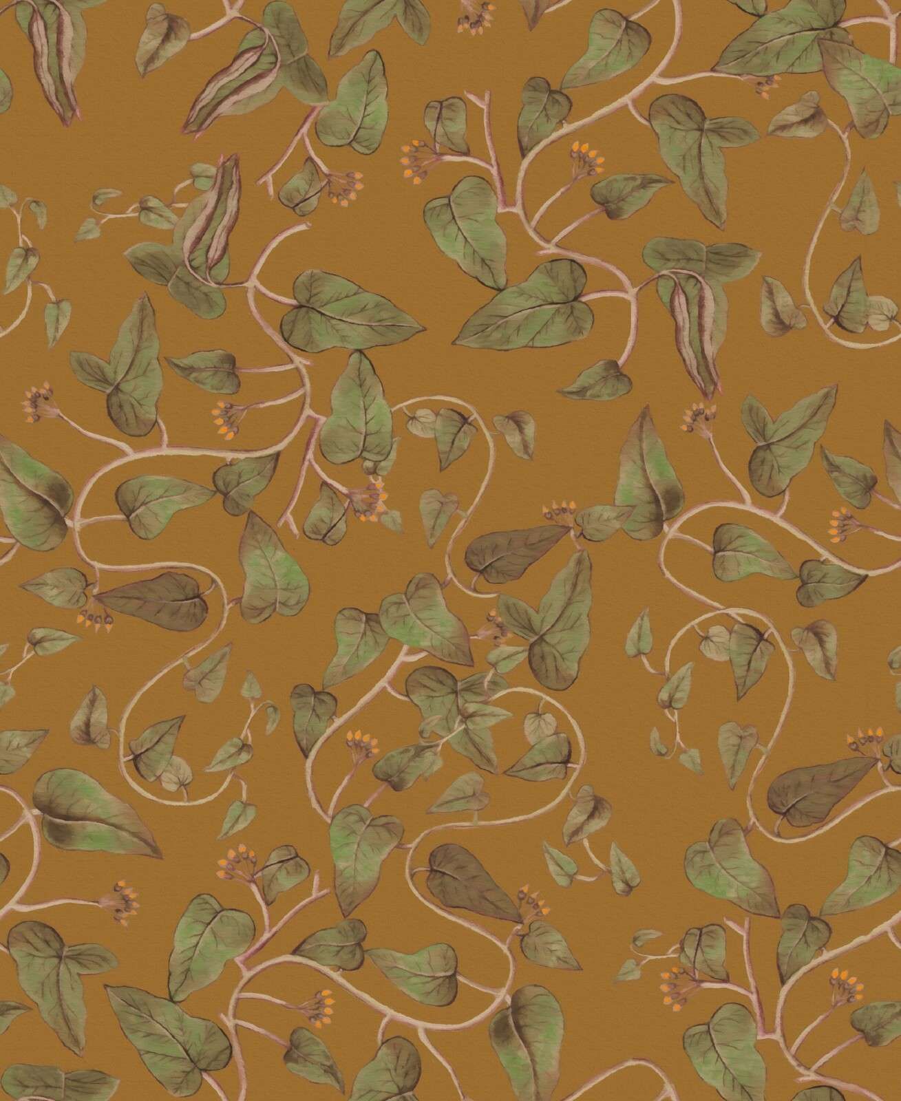 Viti di fagioli rampicanti su giallo ocra.