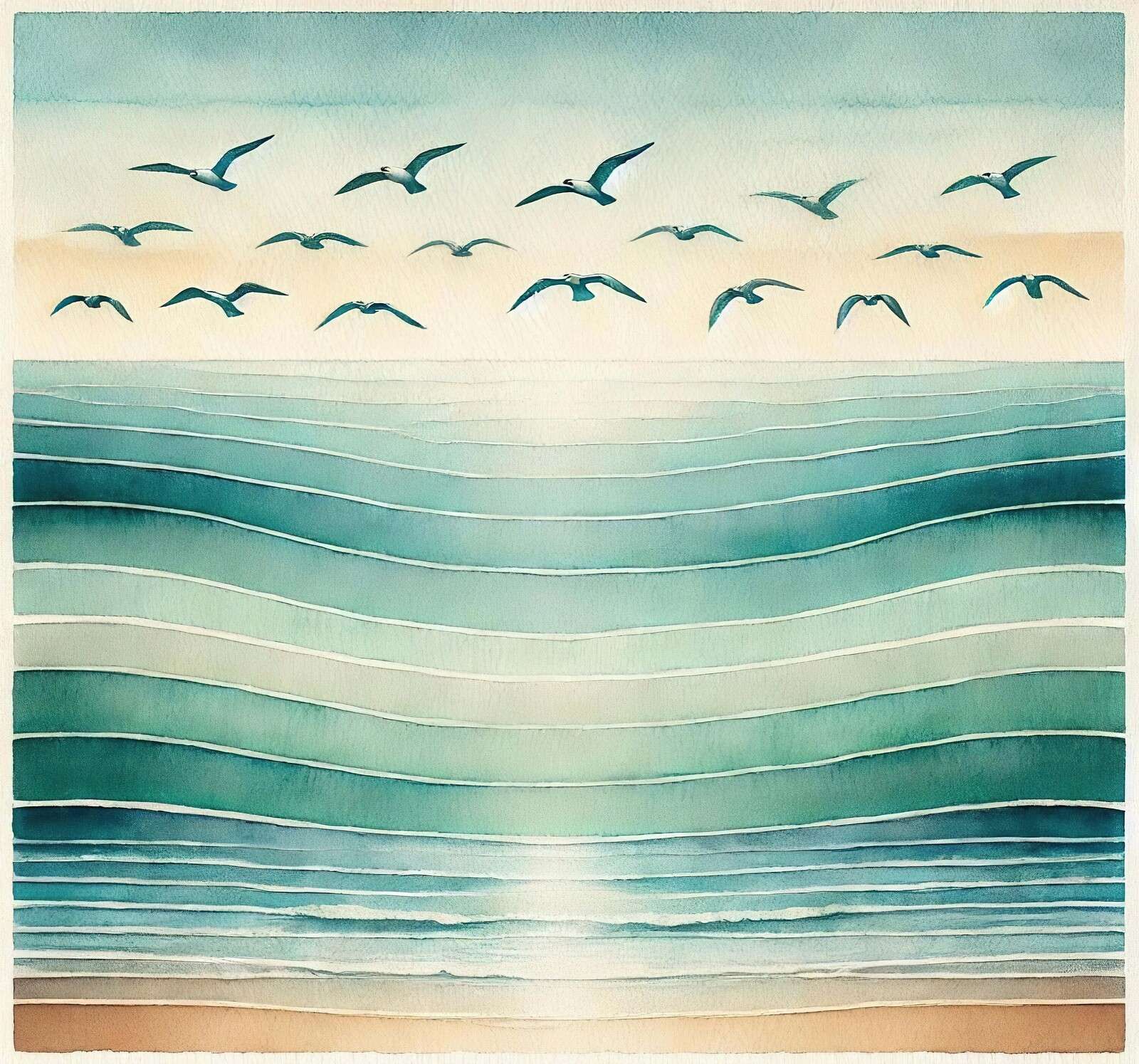 Mare estivo con gabbiani in volo