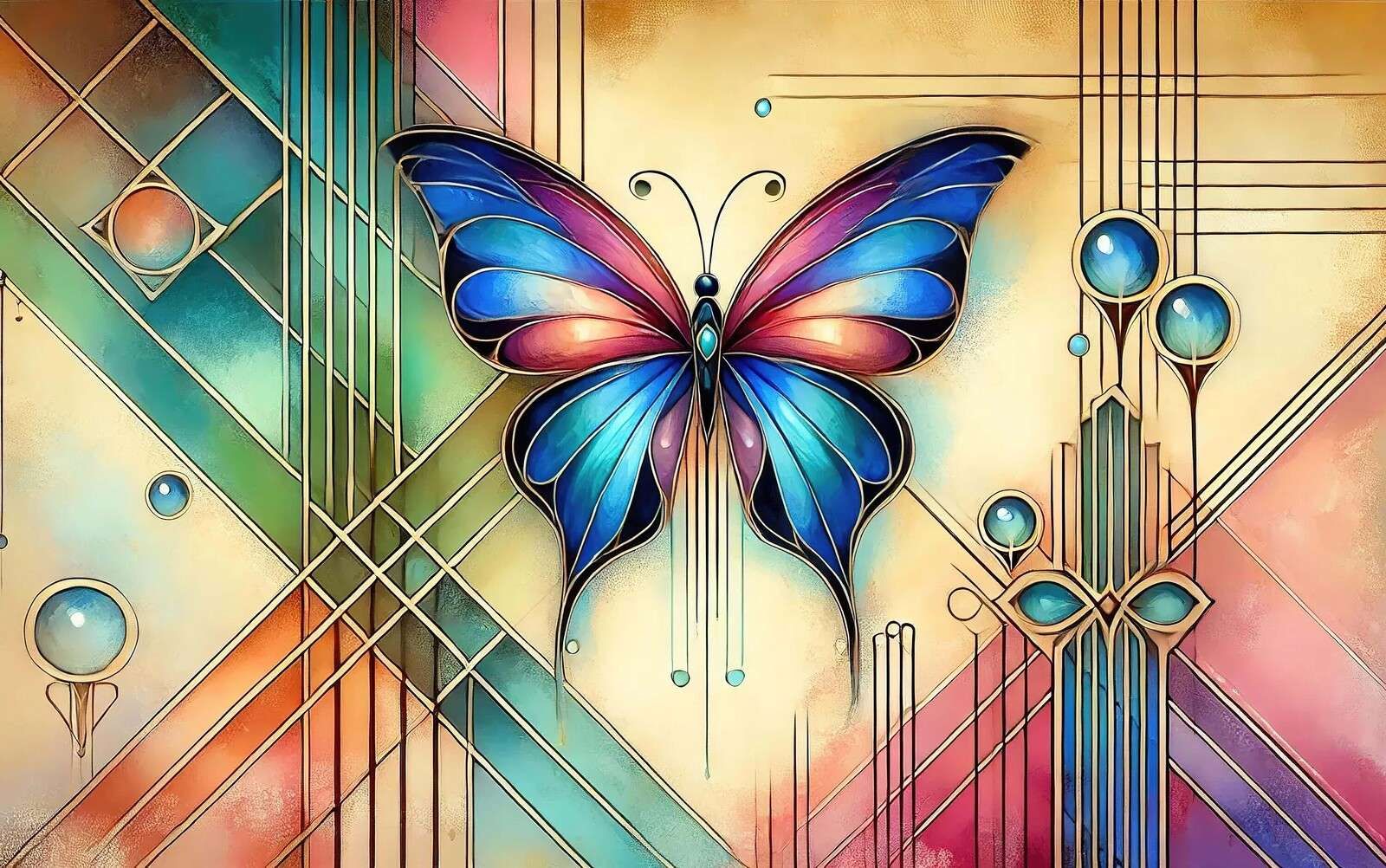 Farfalla in vetrata con lucentezza Art Déco