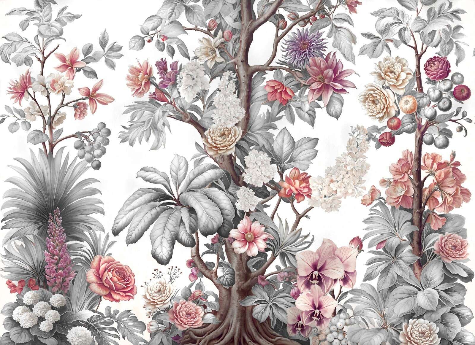 Albero di fiori botanici in tonalità di grigio