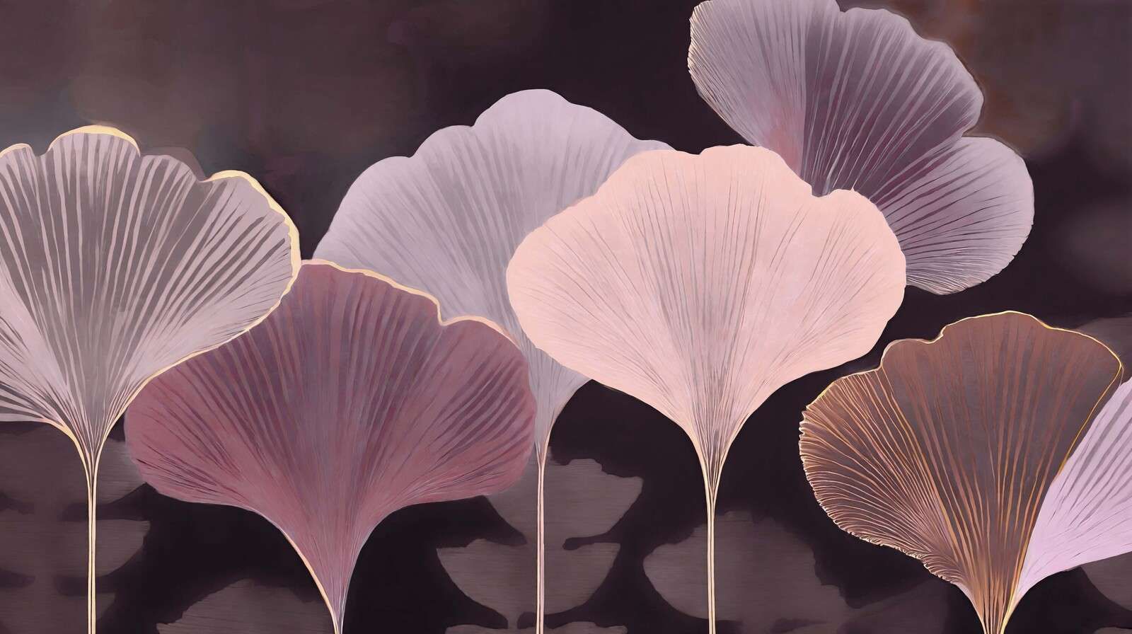 Foglie di ginkgo dorate al crepuscolo.