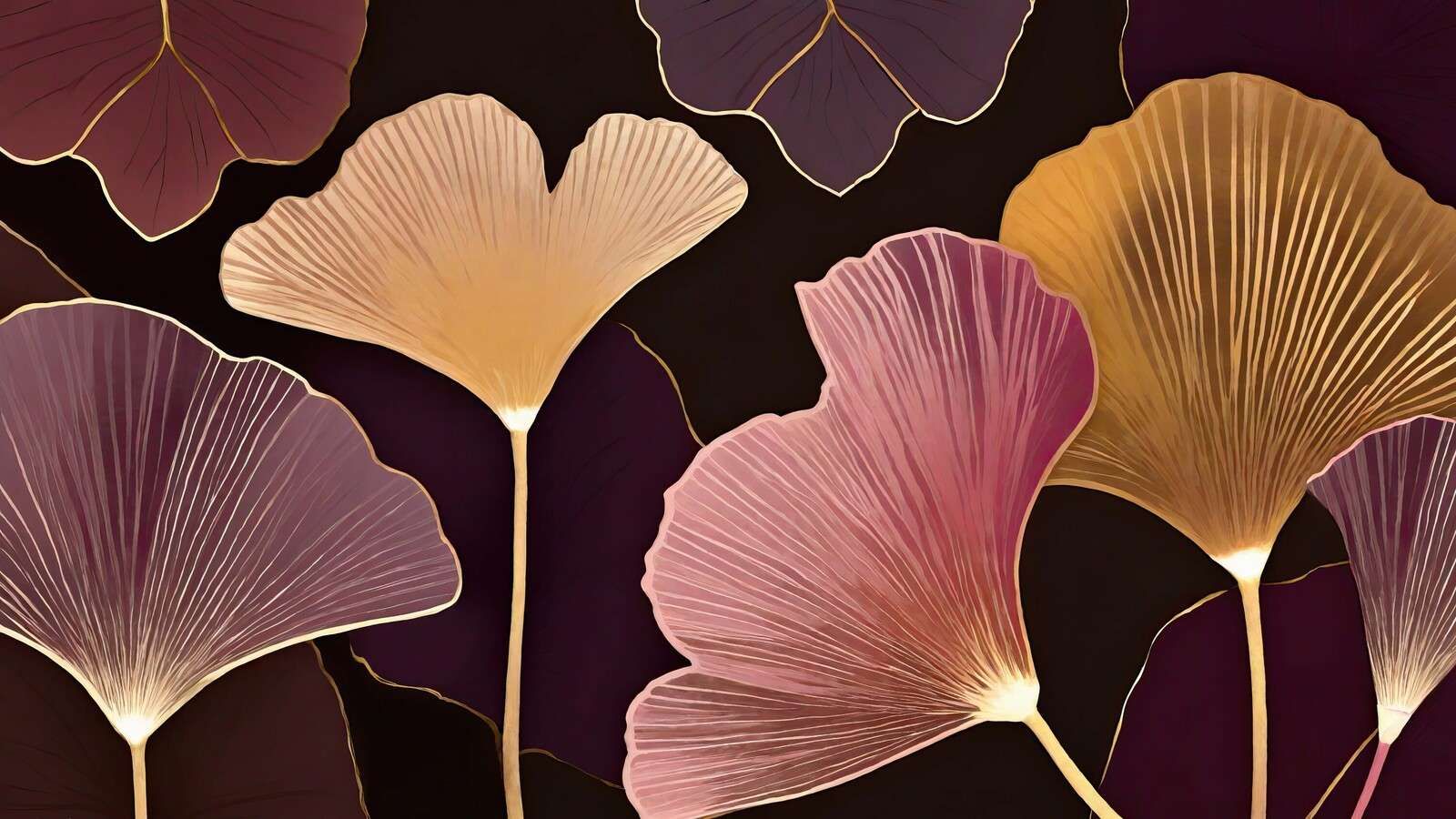 Foglie di ginkgo al crepuscolo caldo