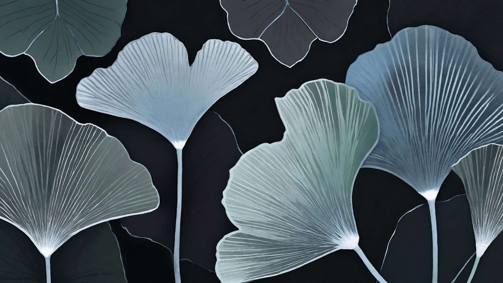 Foglie di ginkgo fresche di notte