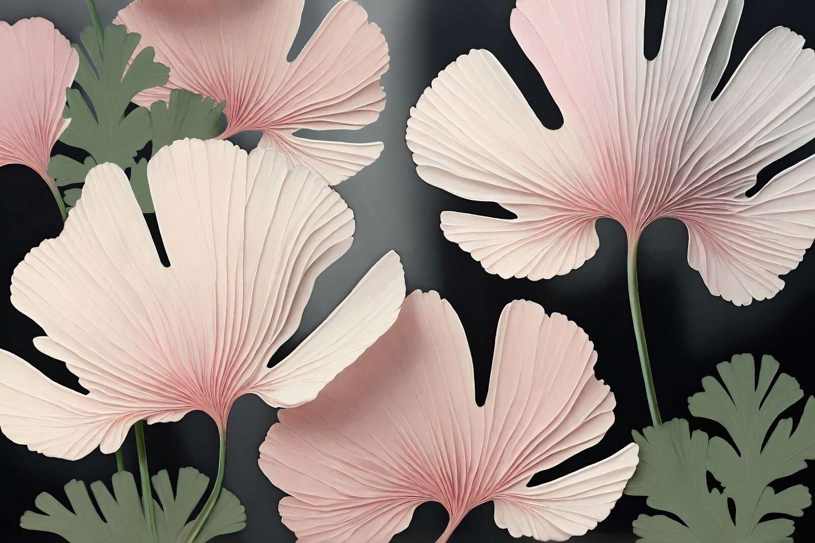 Foglie di ginkgo morbide in rosa cipria.