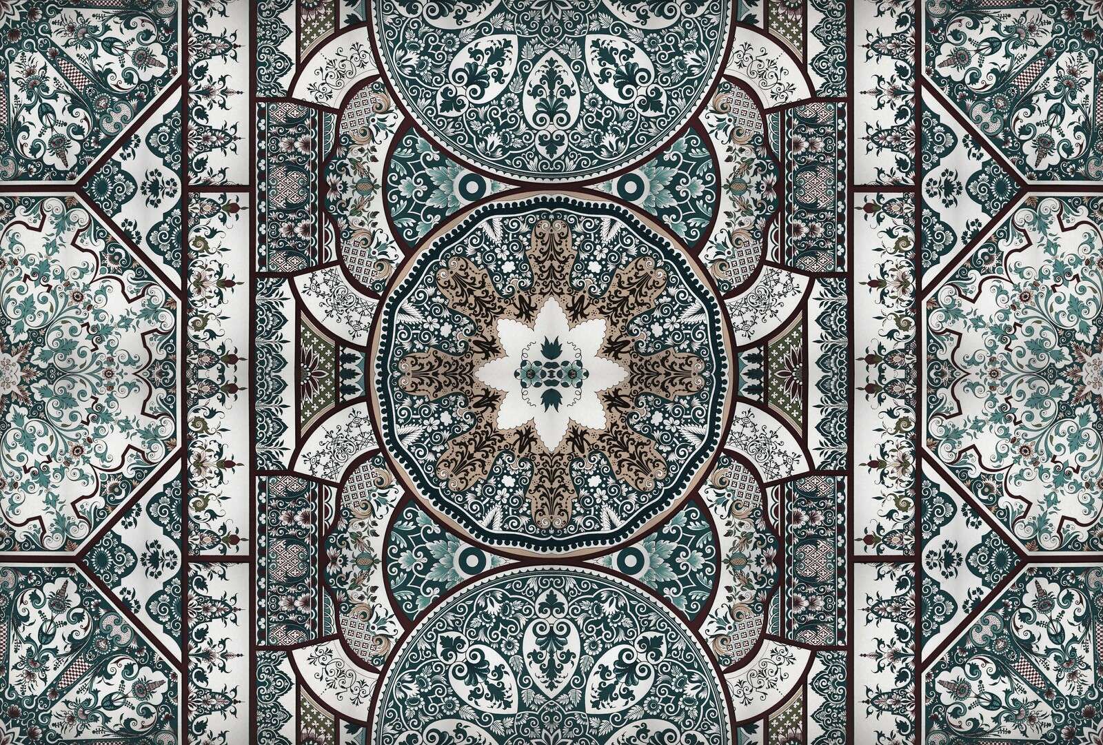 Mandala di piastrelle con ornamenti verdi.