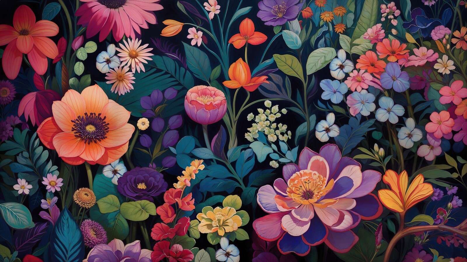 Uno splendore di fiori colorati di notte