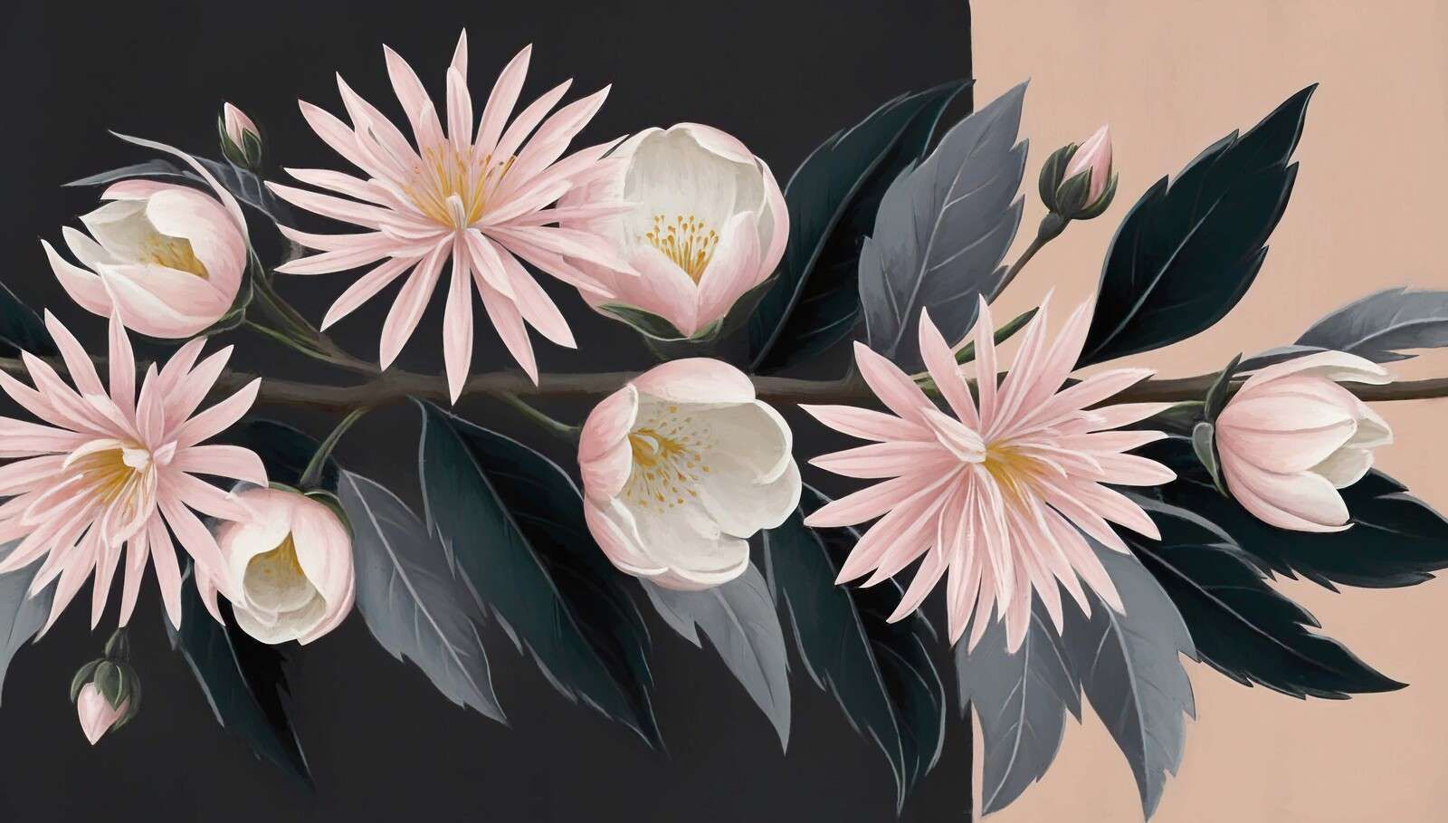 Clematide rosa pallido su un ramo