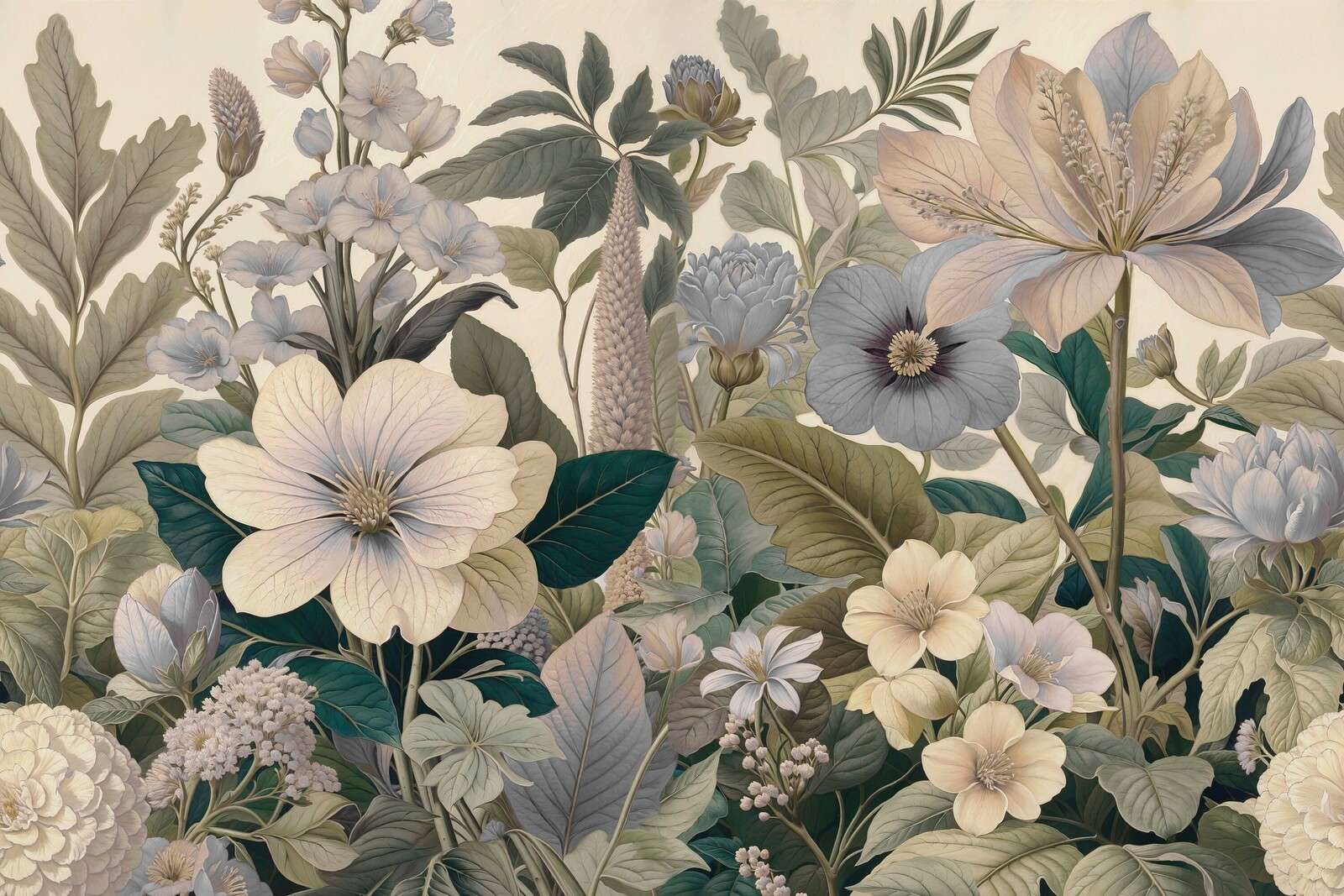 Fiori botanici in tenui tonalità di blu