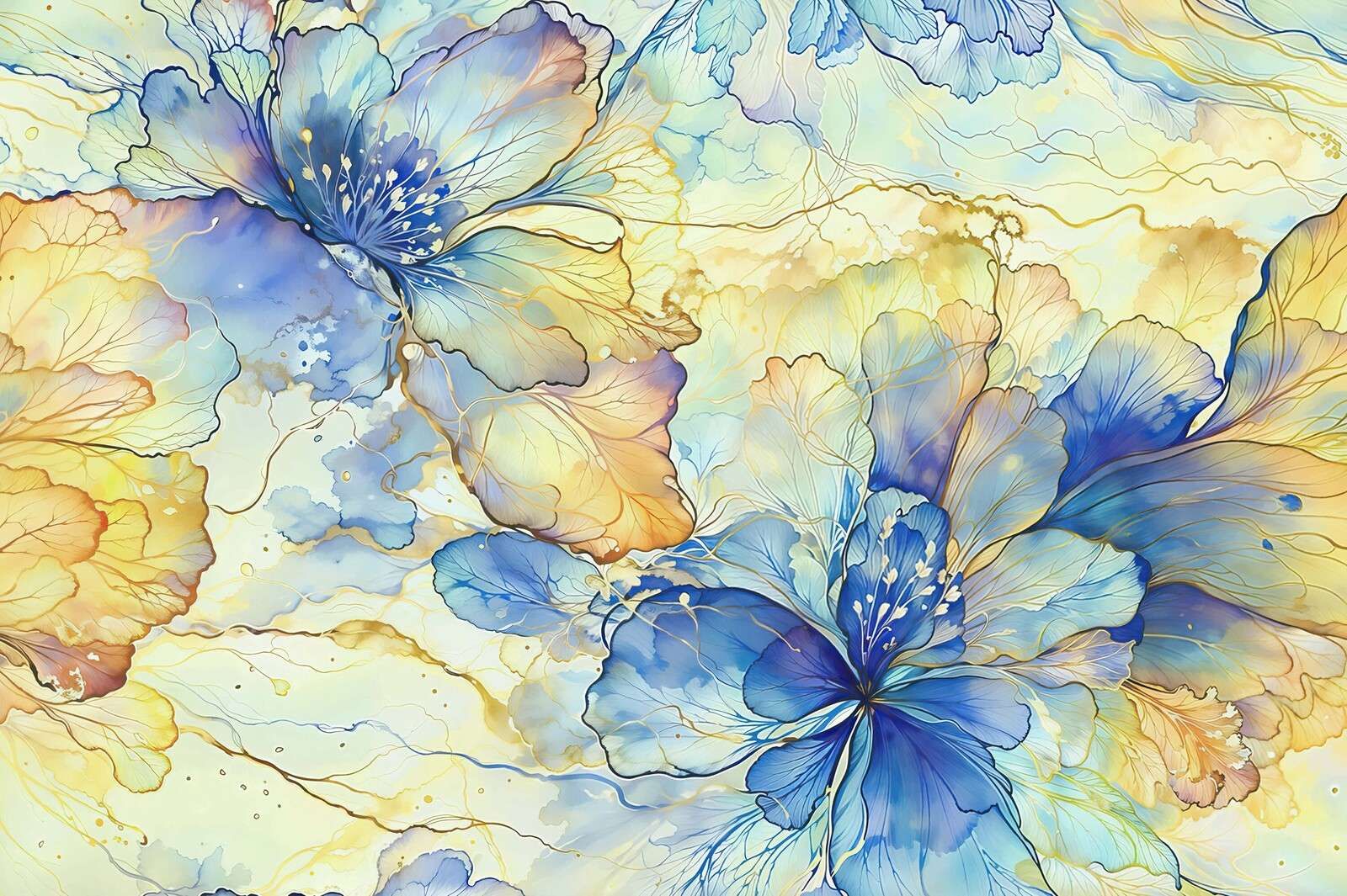 Fiori ad acquerello in blu e oro