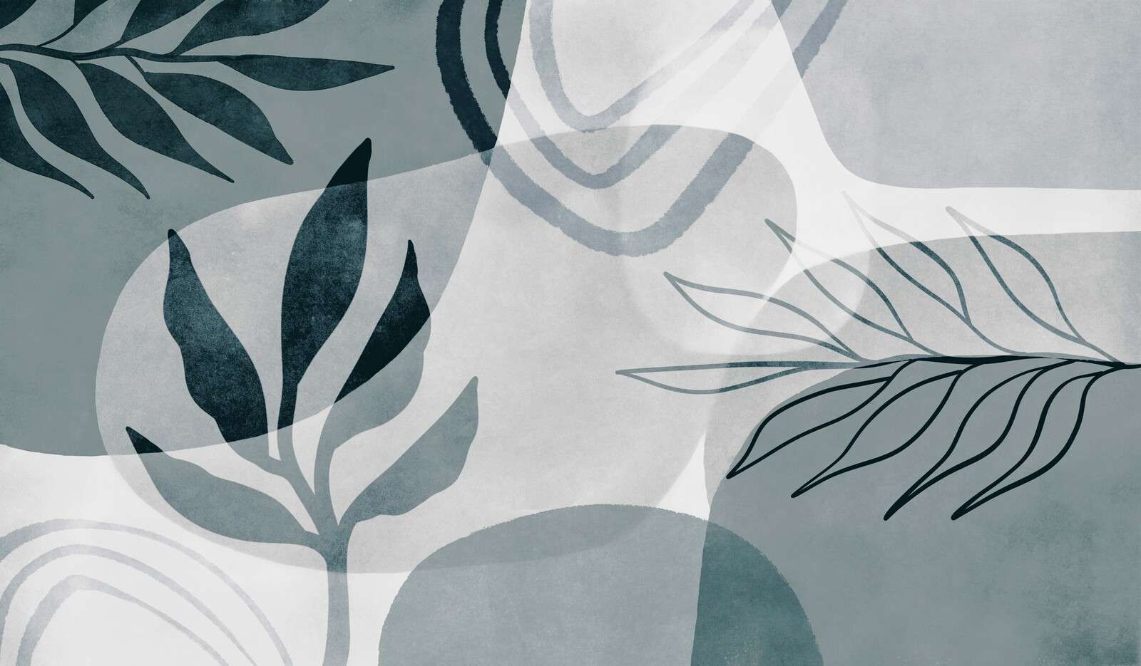 Arte botanica astratta mid-century verde acqua.