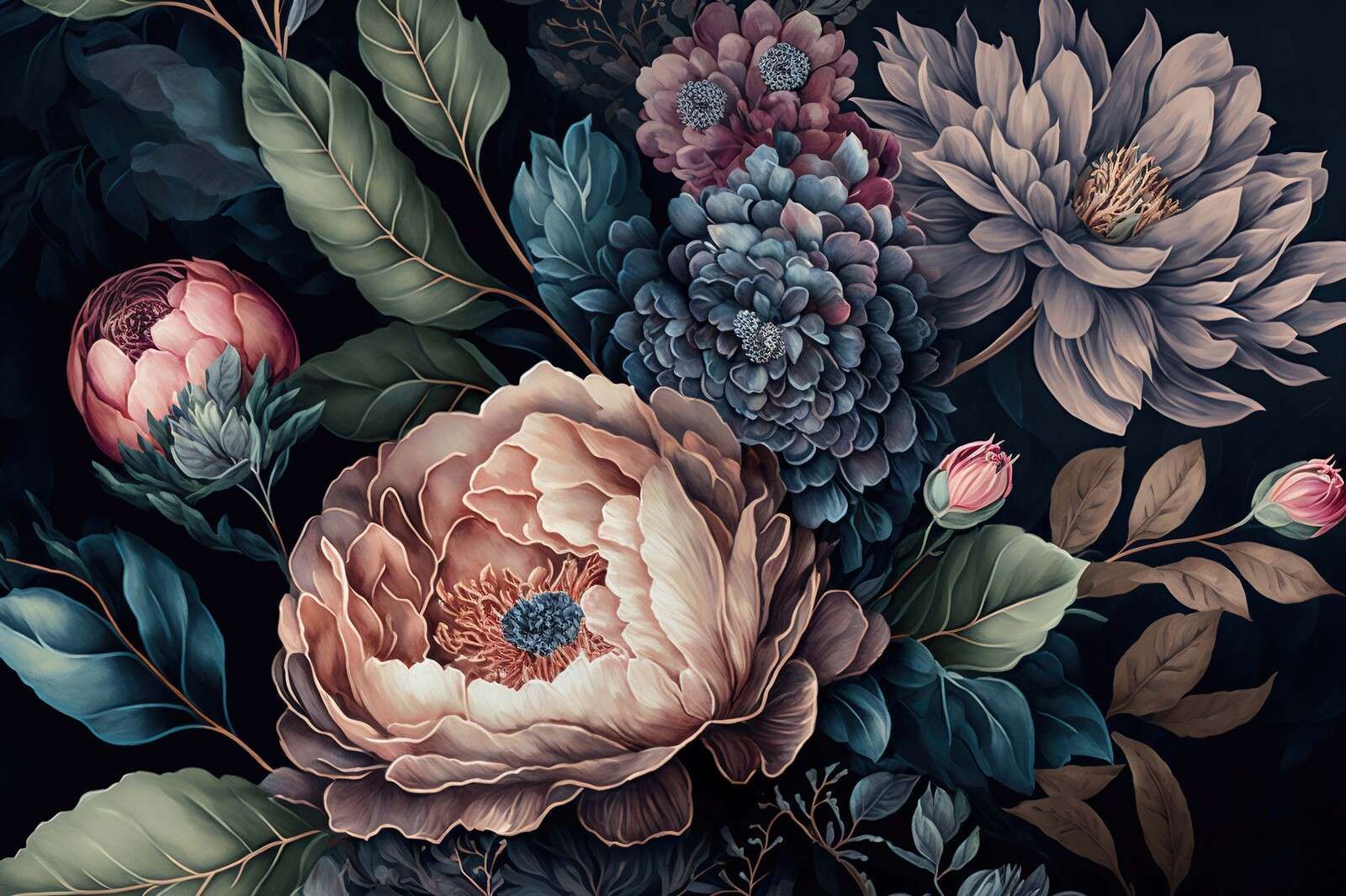 Grandi fiori barocchi d'atmosfera