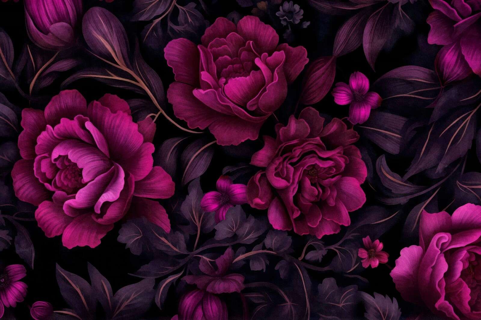Fiori scuri e d’atmosfera in velluto rosa fucsia