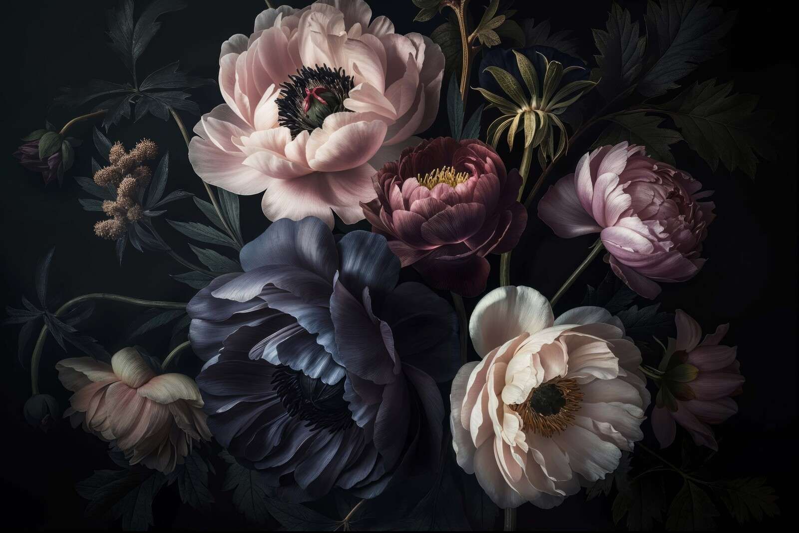 Fioriture barocche floreali notturne eleganti