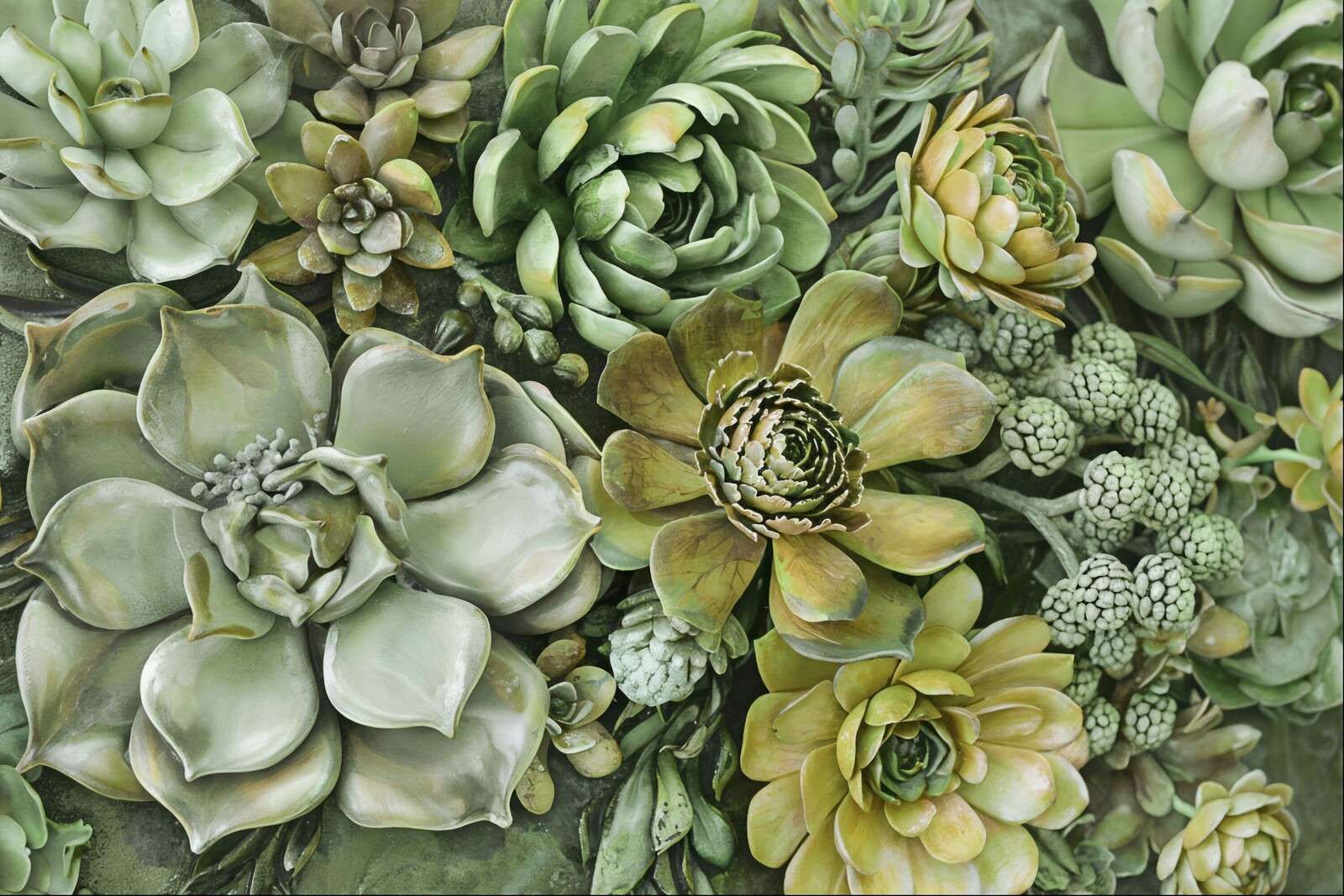Green botanical succulents vertical garden
