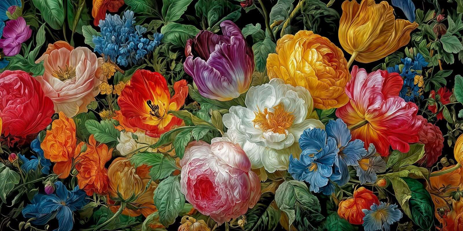 Fiori rigogliosi su sfondo nero