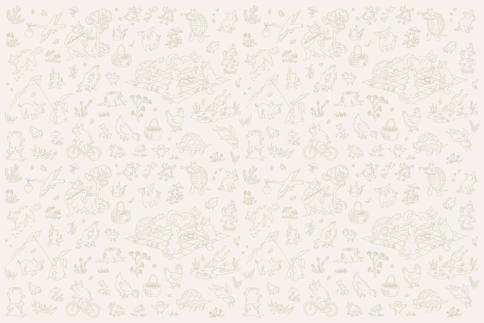 stampa di animali del bosco tranquilla beige e verde chiaro