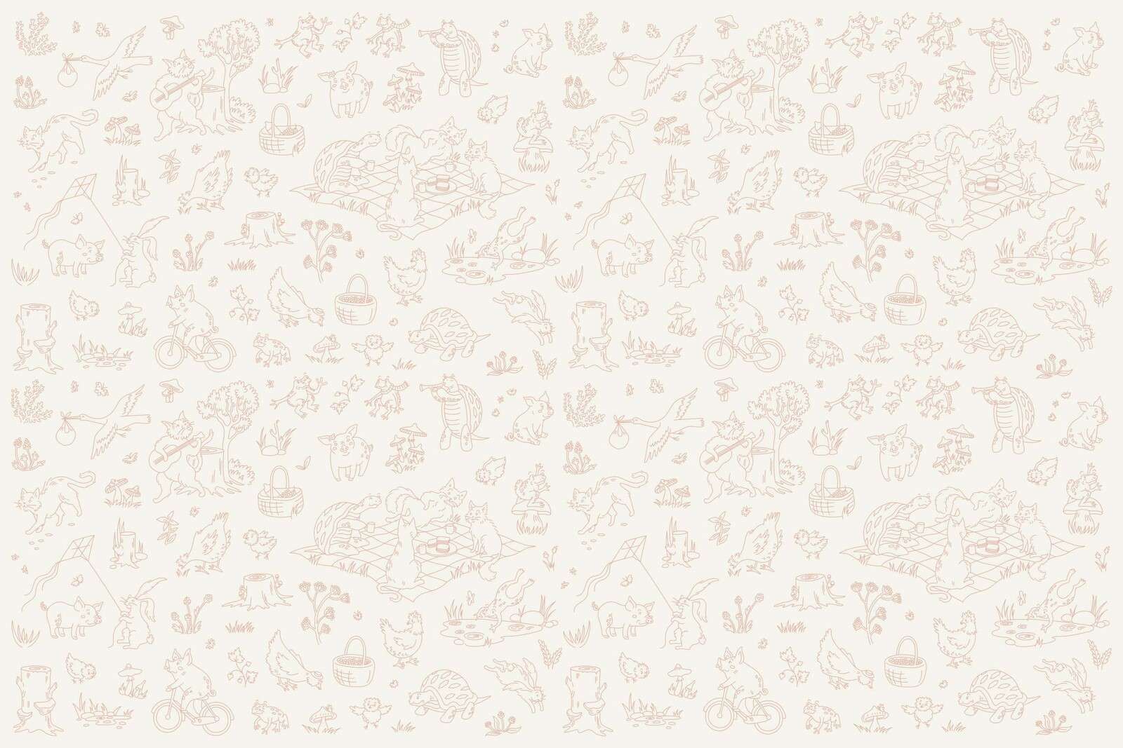 stampa di animali del bosco tranquilla beige e rosa