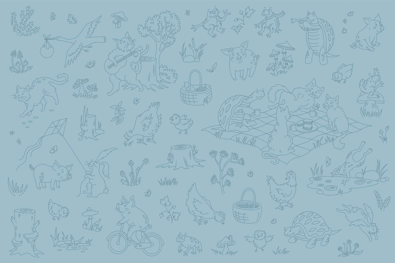animali del bosco blu tranquilli
