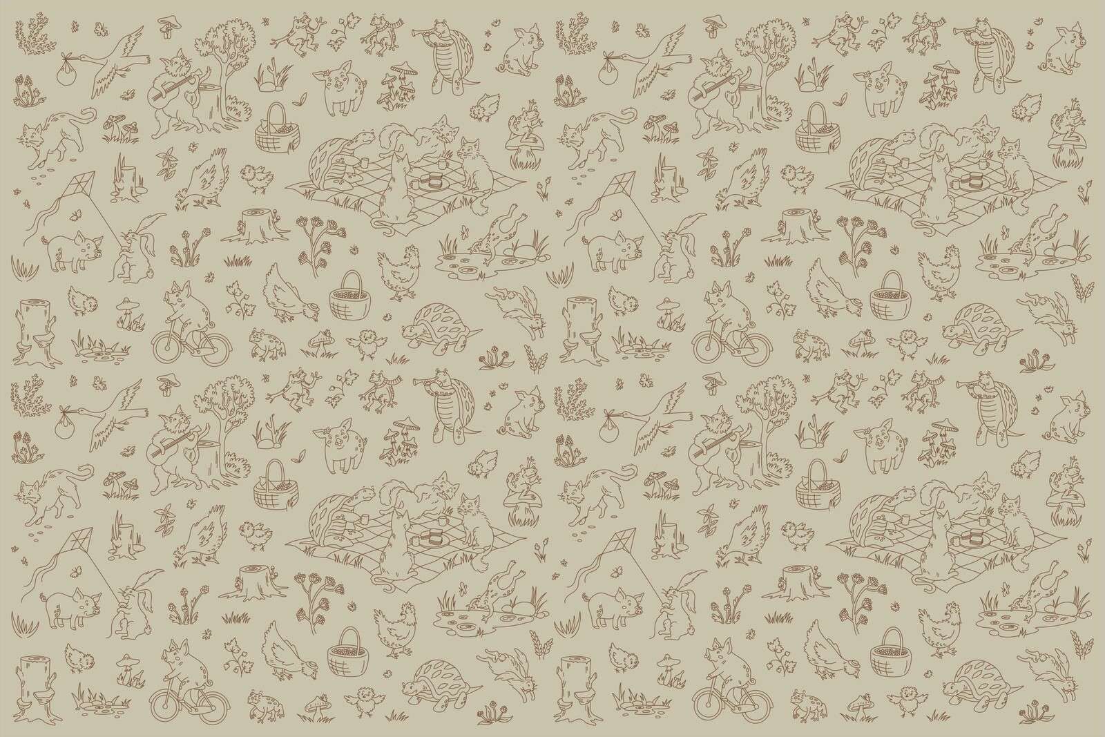 stampa con animali del bosco calma grigio verde