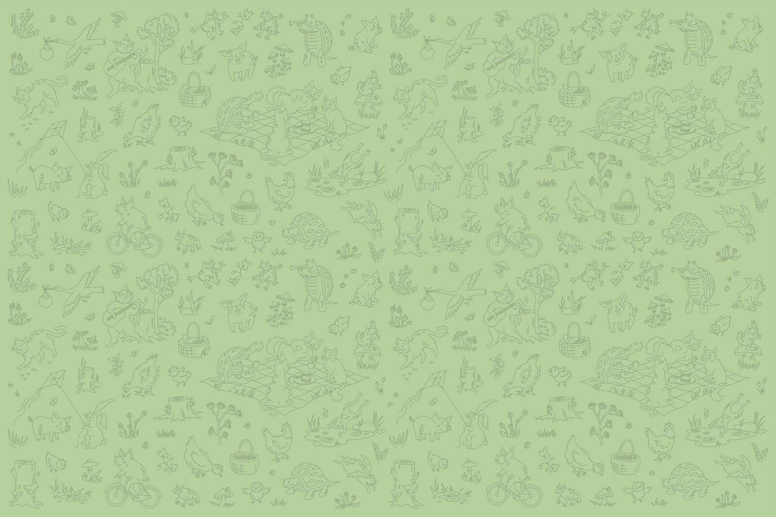 stampa verde chiaro con animali del bosco tranquilli