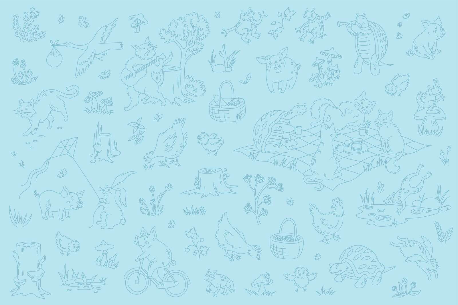 animali del bosco tranquillo azzurro chiaro
