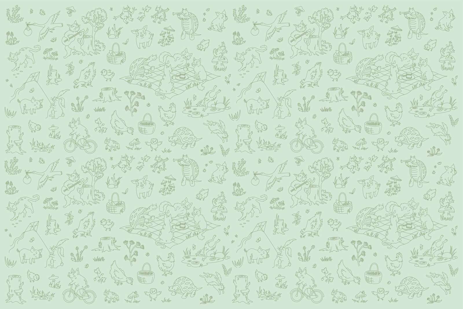 animali del bosco tranquilli stampa verde menta scuro