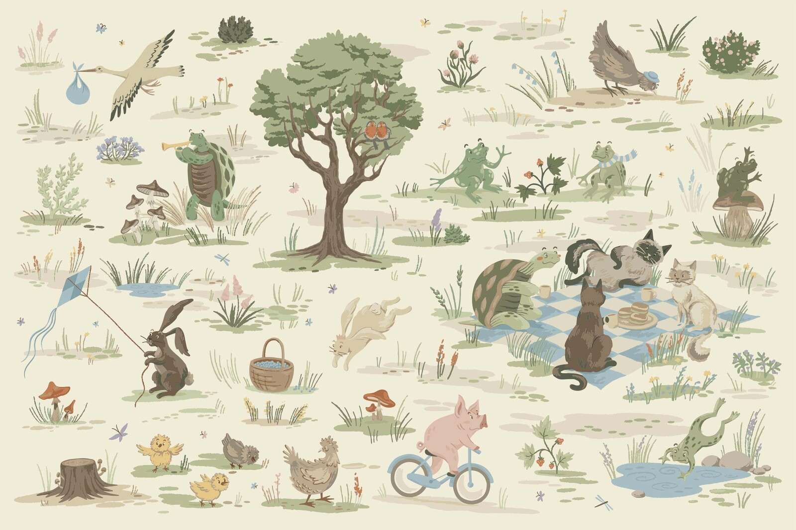 animali del bosco colorati di blu